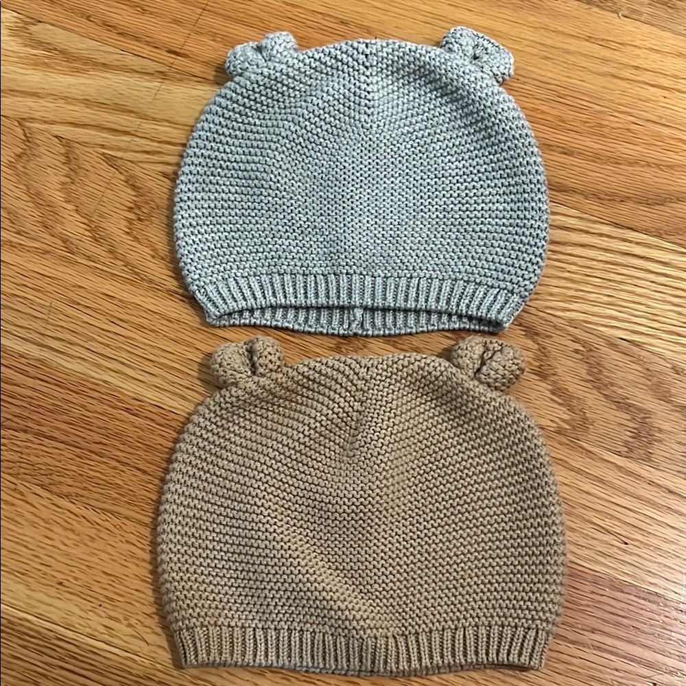 Adorable Gray and Tan Knit Bear Ear Beanies
